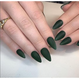 48PCS Matte Dark Green Press on Nails Medium,SXVME Gel Nails Almond Nails Press ons,Stiletto Fake Nails Glue on Nails Medium Length,Reusable Acrylic Nails False Nails for Women…