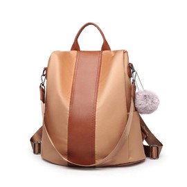 Miss Lulu Ladies’ Backpack - Waterproof Nylon School Bag - Anti-Theft Daypack - Shoulder Bag for When You’re Out and About, brown