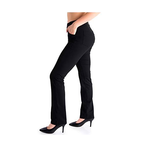 Yogipace,4 Pockets/Belt Loops, Petite Women's Straight Leg Yoga Dress Pants Work Pants Slacks Office Commute Travel, 27", Black, Size XL