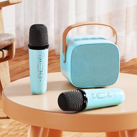 Mini Karaoke Machine for Kids Adults, Portable Bluetooth Speaker with 2 Wireless Microphones, Kids Karaoke Machine Wireless, Birthday for Boys Girls Teens Ages 3-12 (Blue)