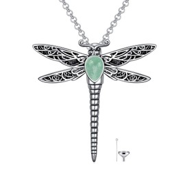 AOBOCO Dragonfly Green Aventurine Urn Necklace for Ashes Sterling Silver Memorial Keepsake Cremation Jewelry Gifts with Filling Tool