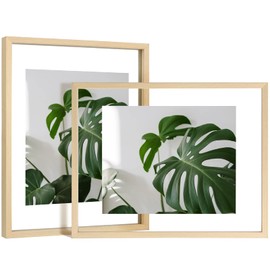 Egofine 11x14 Floating Frames Set of 2, Double Plexiglass Picture Frame, Made of Solid Wood Display Any Size Photo up to 11x14, Wall Mount or Tabletop Standing, Natural Wood