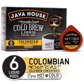 Java House Cold Brew Coffee Concentrate Single Serve Liquid Pods, Peel and Pour, Ready Hot or Iced, TSA Approved