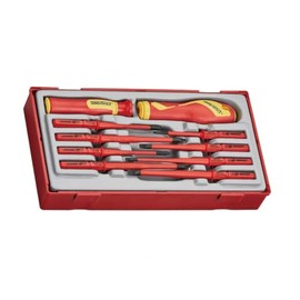 Teng Tools 10 Piece 1000 Volt Slotted, Phillips (PH), Pozidriv (PZ) Interchangeable Blade Screwdriver Set | Electricians Tools | Insulated Tools | Electrical Tools - TTV710N, Red
