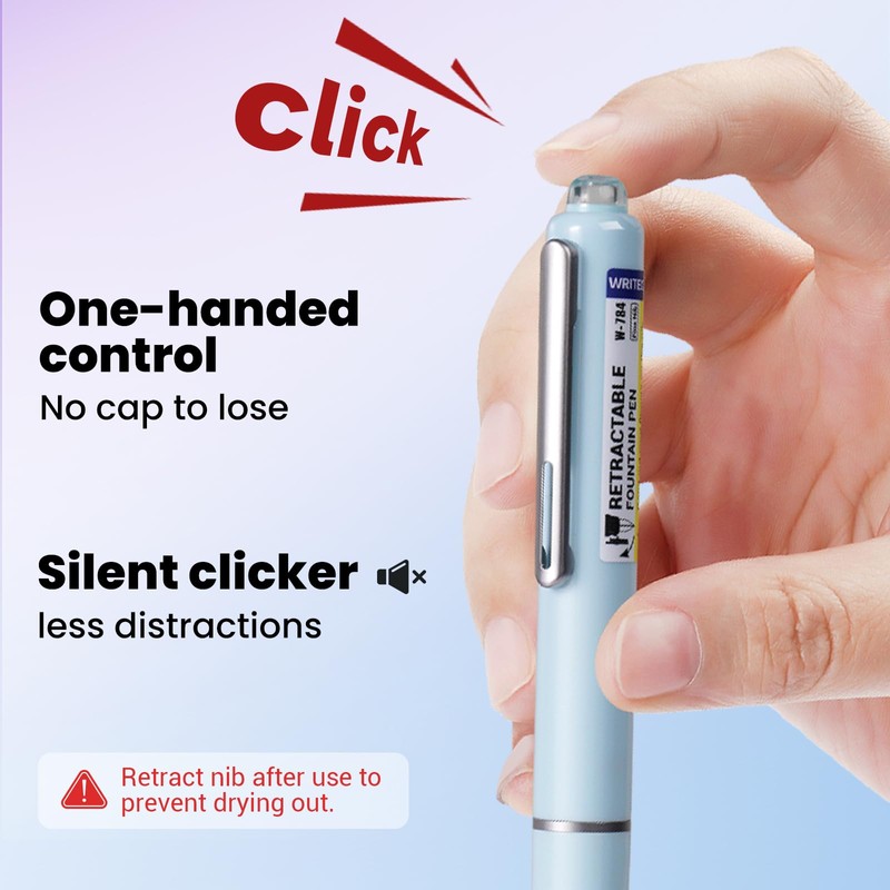 WRITECH Fountain Pen Fine Nib: Black Ink Retractable Pen Set