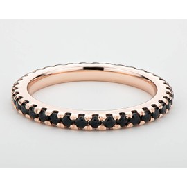 AINUOSHI 1.4mm Black CZ Diamond Eternity Ring, Sterling Silver Slim Rose Gold Plated Eternity Band for Women, Ideal Wedding Band for Daily Wearing.