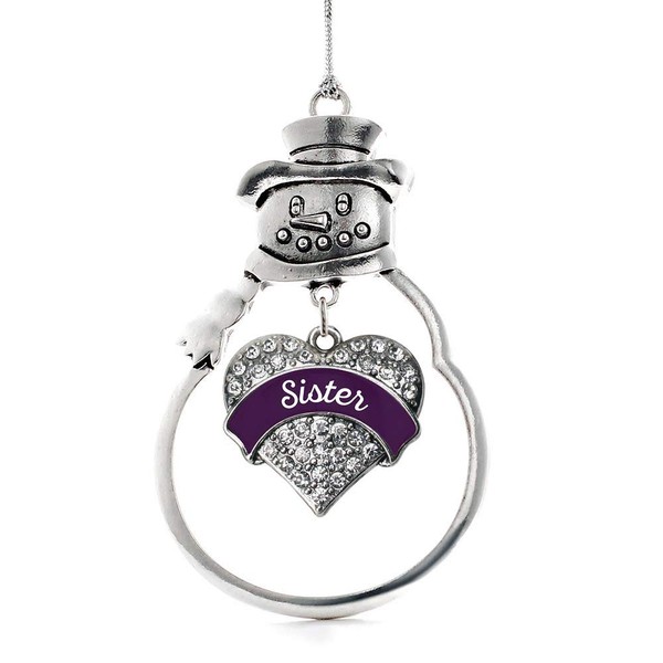 Inspired Silver - Plum Sister Charm Ornament - Silver Pave Heart Charm Snowman Ornament with Cubic Zirconia Jewelry