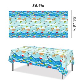 2 Pack Summer Fishing Tablecloths, Disposable Plastic Tablecloths, Cartoon Fish Crabs, 87 x 51 Inch Table Decorations, Holiday Party Decorative Table Covers