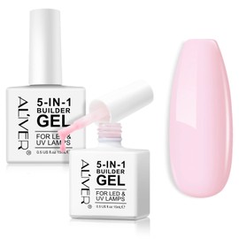 5 in 1 Builder Base Strengthening Gel - 15ml x 2Pack Light Pink Builder Nail Gels, UV/LED Nail Polish Gel for Broken Nails Repair for Nail Art Decoration, Decals & Jewels, Professional Manicure Repair