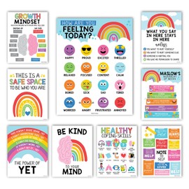 Hadley Designs 9 Mental Health Posters For Classroom - 11x14" School Counselor Office Decor,...