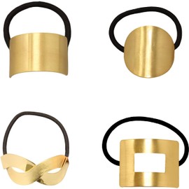 Honbay - 4 puños geométricos de metal a la moda, envolturas decorativas, soportes elásticos para cola de caballo, accesorios para el cabello para mujeres