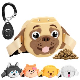 MEWTOGO Silicone Dog Treat Pouch for Pet Training - Strong Magnetic Closure, 1.69 Cup Portable Easy to Clean Treat Bag with Training Clicker Waistband for Dog Walking Outdoor, Bulldog - Khaki