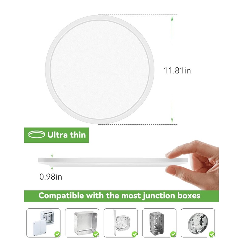 zemty 12 Inch White Flush Mount Ceiling Lights Super Slim