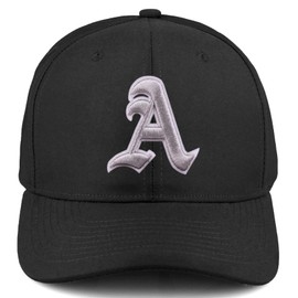 Daxton Premium Mid Profile Hat Semi Curved Visor Black Cap White Silver Gothic Embroidered, Letter A