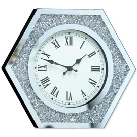 JTWALCLOCK Large Wall Clock for Living Room Decor Crystal Crush Diamond Mirrored Sparkle Twinkle Bling Modern Wall Clock Big Silver Mirror Home Decorative 20 inch Silent Wall Clock for Indoor Decor