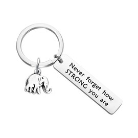 Inspirational Gifts Keychains for Women Girls Never Forget How Strong You Are Keychain for Friends Daughter Christmas Birthday Gift for Elephant Lovers Encouragement Gifts