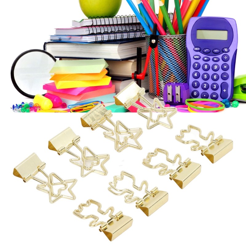 30pcs Gold Binder Clips Flower Shape Pentagonal Heart Shape Electroplating
