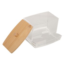Baluue Cotton Swab Holder Bamboo Lid Multi-purpose Makeup Organizer for Cotton Pads Swabs Toothpicks Hair Accessories Acrylic Storage Box for Bathroom and Desktop Use