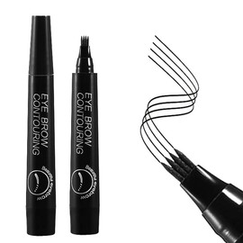 Eyebrow Pencil, Liquid Waterproof Eyebrow, Eyebrove Microbrading Pen, 4 Pieces Eyebrow 1 Picture Simulate Liquid Eyebrow with Clear Roots of Wild Eyebrow Color-05#Black
