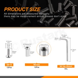 Rustark 12 Sets M6 x 16mm Furniture Joint Connector Bolt & Cap Nut Assortment Kit Flat Hex Socket Cap Allen Bolts Screw Posts for Furniture Chair Crib Belt Leather Binding