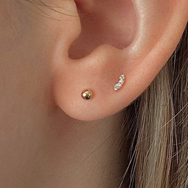 14k mini cubic line piercing earrings thickness color / 14k 미니 큐빅 라인 피어싱 귀걸이 두께 컬러