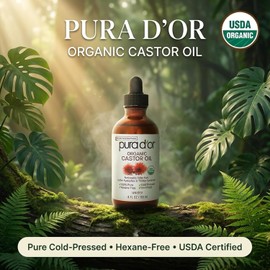 Pura D'or Aceite de Ricino Orgánico 4 oz 100% puro natural, USDA orgánico, prensado en frío, sin hexano, juego de 3 piezas