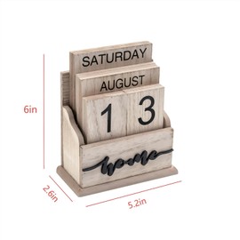 LXFNDZW Vintage Wood Perpetual Flip Calendar with Cute Blocks for Desk - Office, Home Decor, Week Month Day Display