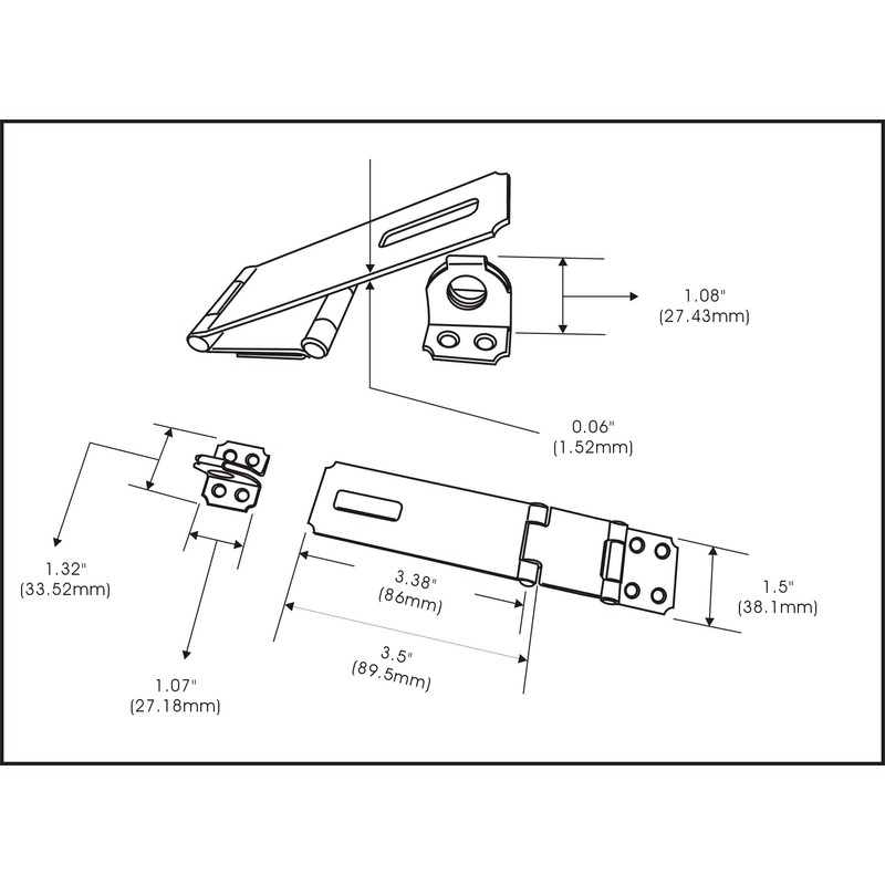 QCAA Double Hinge HASP and Staple Fixed, 3-1/2", Steel, Black,