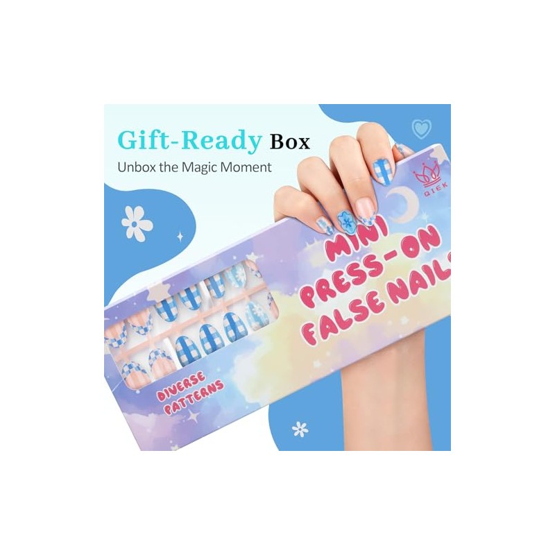Kit de uñas postizas Qiek de 16 tamaños para niñas: