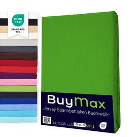 Buymax® Fitted Sheet, 140 x 200 cm, 100% Jersey Cotton, Mattress Height Up to 25 cm, Apple Green
