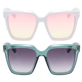 OWL Vintage Square Oversized Sunglasses for Men & Women - Horned Rim Eyewear, UV400 Impact Resistant Polycarbonate Lens, Thick Plastic Cat Eye Style Sunglasses - (White, Turquoise)