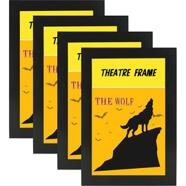ReqiHome 4 Packs,Theatre bill Frame with Real Glass,Black Theatre Frame,Holds 5.5x8.5 inch Media with Installed Hanger and Easel (4, Black Frame)