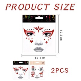 WUFGWBD 2 Sets Of Red Theme Face Stickers, Face Makeup Stickers, Glitter Face Stickers, Kids Face Stickers, Party Dress Up Supplies