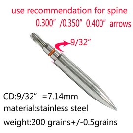 Puntos de flecha de campo de 200 granos, punta de campo de tiro con arco, tornillo de acero inoxidable 9/32 en puntas de campo de tiro con arco y cabezas anchas (1 docena de grano A 2.9 x 2.3 x 0.6 pulgadas