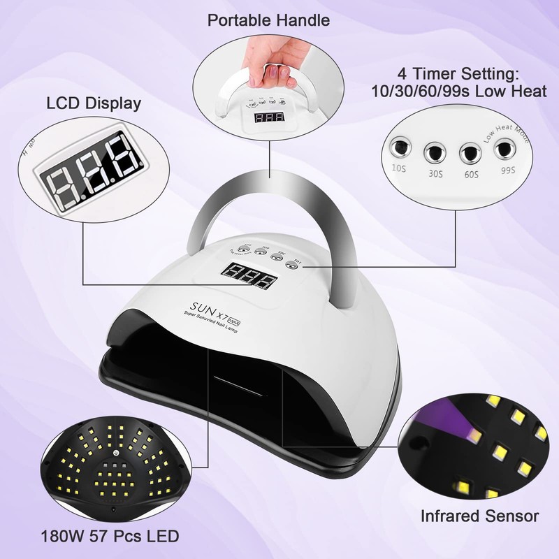 LED UV Nail Lamps 180W Nail Dryer Gel Nail Curing