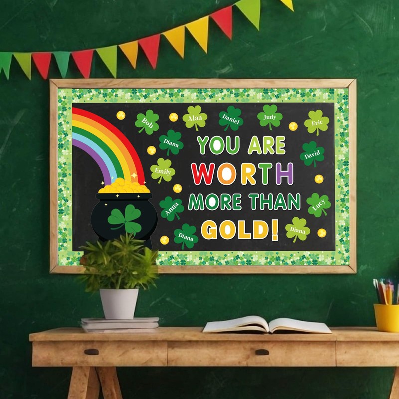 FYSUIMU St. Patrick's Day Bulletin Board Decor Shamrock Rainbow Gold