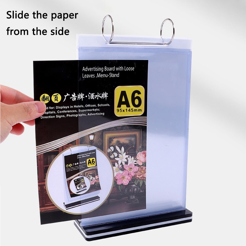 2Pcs Table Flip Menu Holder with 6 Pages Sleeve, 4"