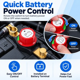 Top Post Battery Disconnect Switch for 12–48V Systems – 250A ON/OFF Negative Terminal Isolator for Car, RV and Boat