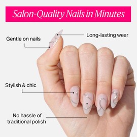 Nailboo Press On Nails, Salon-Quality Reusable Fake Nails for Fast DIY Manicure with Strong Hold Nail Glue for Press Ons, Nail File, & Alcohol Prep Pads, Silver Spoon