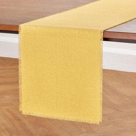 Solino Home Marigold Yellow Linen Table Runner 90 Inches Long - 100% Pure Linen Fringe Table Runner 14 x 90 Inch Ideal for Wedding, Easter