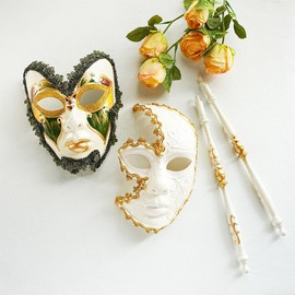 YU FENG 2 Pack Couple's Venetian Cosplay Masks Venetian Musical Carnival Mardi Gras Masquerade Mask On a Stick Party Fancy Dress