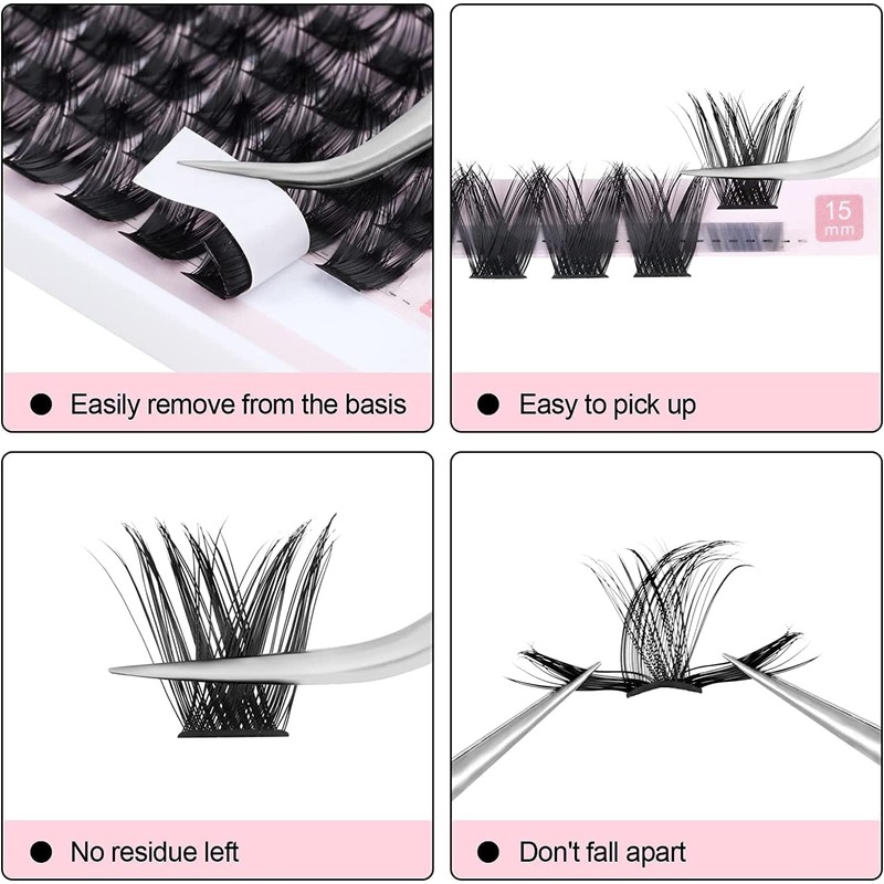Fenshine Cluster Lashes Individual Lashes Wide Stem C/D Curl 9-15