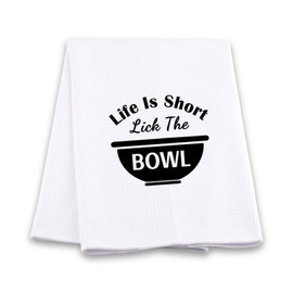 Flour Sack Dish Towel Life Short Lick The Bowl Towel Funny kitchen Towels With Saying White Decorative Towels