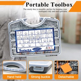 1680 PCS High Hardness Screw Bolts and Nuts & Nails & Wood Screws Assortment Kit,M3/M4/M5/M6 Machine Screws,Small Nails,#6#8 Drywall Screw Set for Picture Hanging and DIY (Length 1/2 to 2")