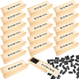 18 Pack Classic Wooden Dominoes Set Double 6 Dominoes Wood Mini Board Games Box Bulk for Adults Kids with Brown Wood Case Educational Toys