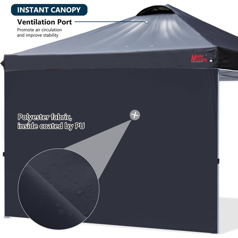MASTERCANOPY Durable Pop-up Canopy Tent with 1 Sidewall (10'x10',Black)
