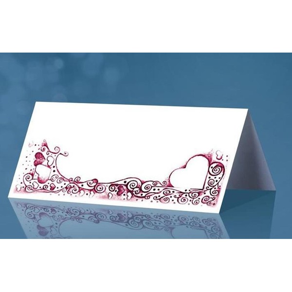 WS13 - Tischkarten weiß mit Herzen pink, 10 x 4