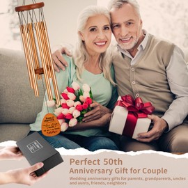 50th Anniversary Wedding Wind Chime with Meaningful Sayings, Happy 50th Anniversary Decorations Romantic Gifts for Couple, Parents, Wife, Husband, Friends, Golden Anniversary Keepsake
