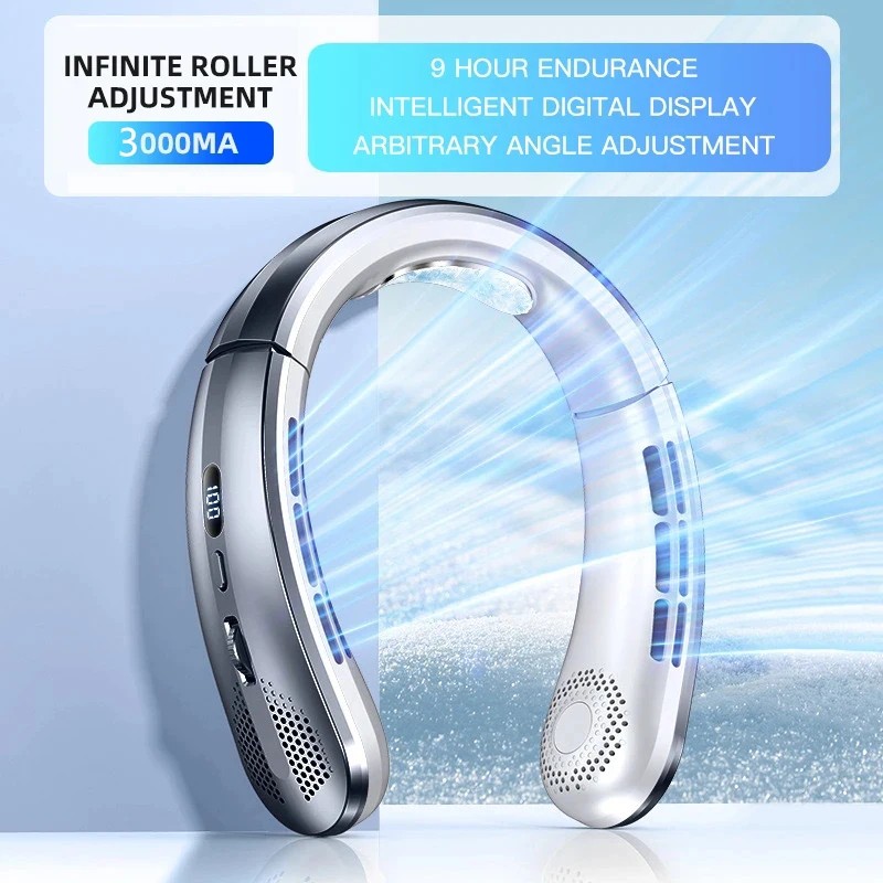Portable Bladeless Neck Fan for Hands-Free Cooling – 5-Speed USB