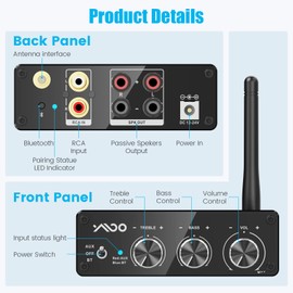 YMOO Bluetooth 5.3 Amplifier 2 Channel for Passive Subwoofer, RCA/Bluetooth Input Home Audio Receiver,HiFi Low Latency,100W x 2 Powerful Sound with Bass/Treble Control(Power Supply)